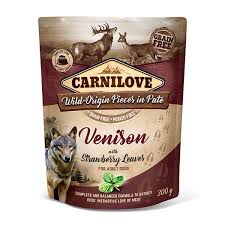 Carnilove Pouches Venison With Strawberry Leaves 300g - Raw To Your Door