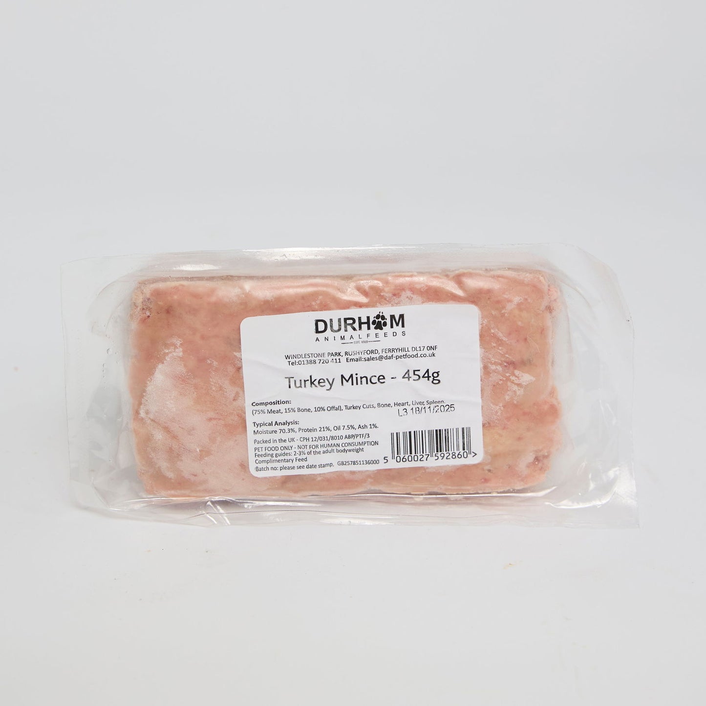Durham Singles 454g Turkey Mince - Raw To Your Door