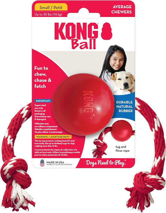 KONG Rubber Ball On Rope Small - Raw To Your Door