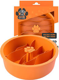 Might Paw Rubber Slow Feeding Bowl Orange 7x2"