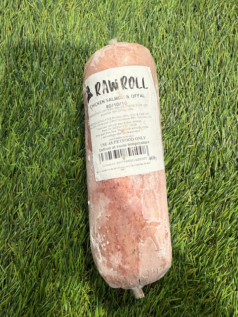 Raw Rolls Chicken & Salmon & Offal 80/10/10 Chubb 460g