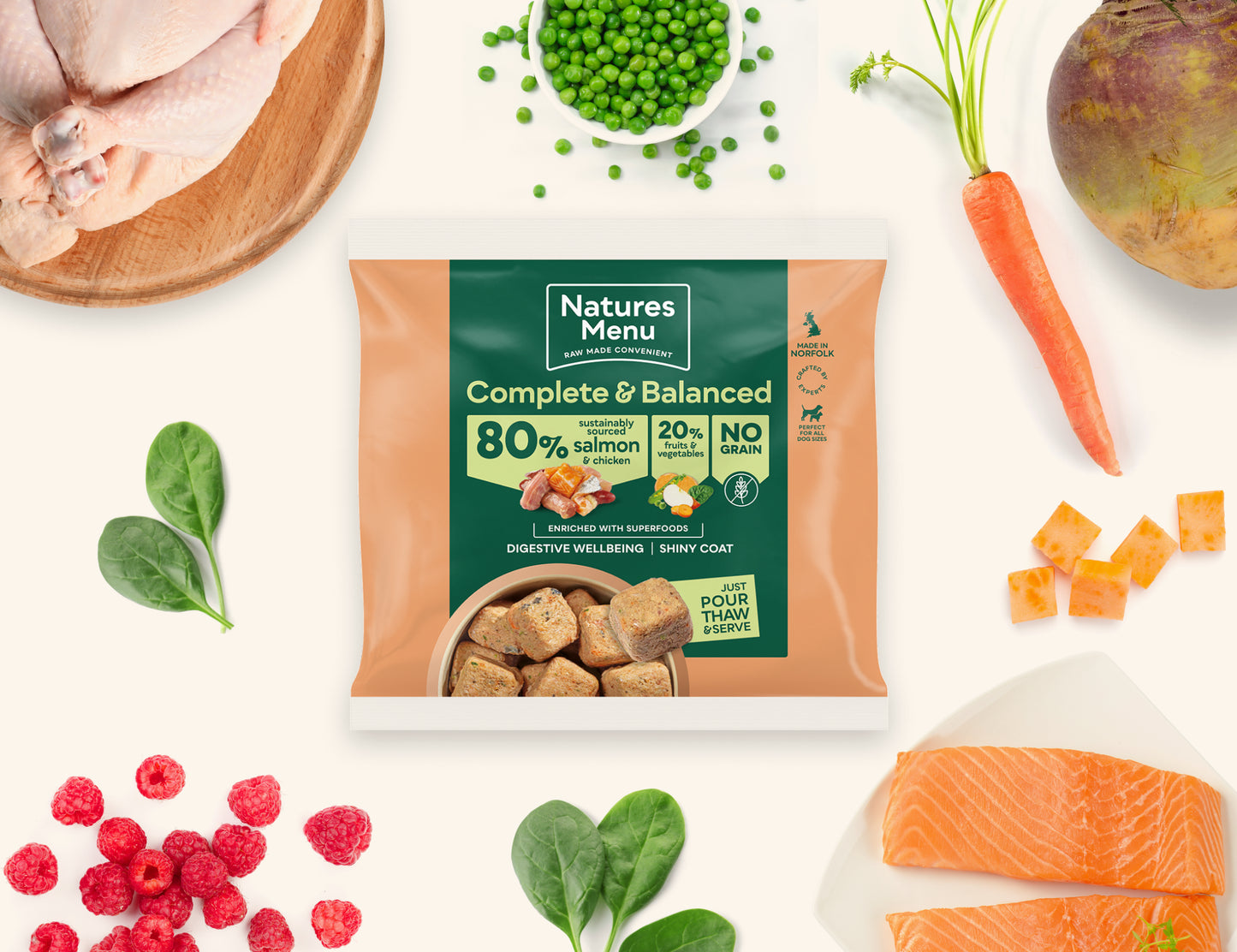 Natures Menu Chicken With Salmon 80/20 nuggets 1kg